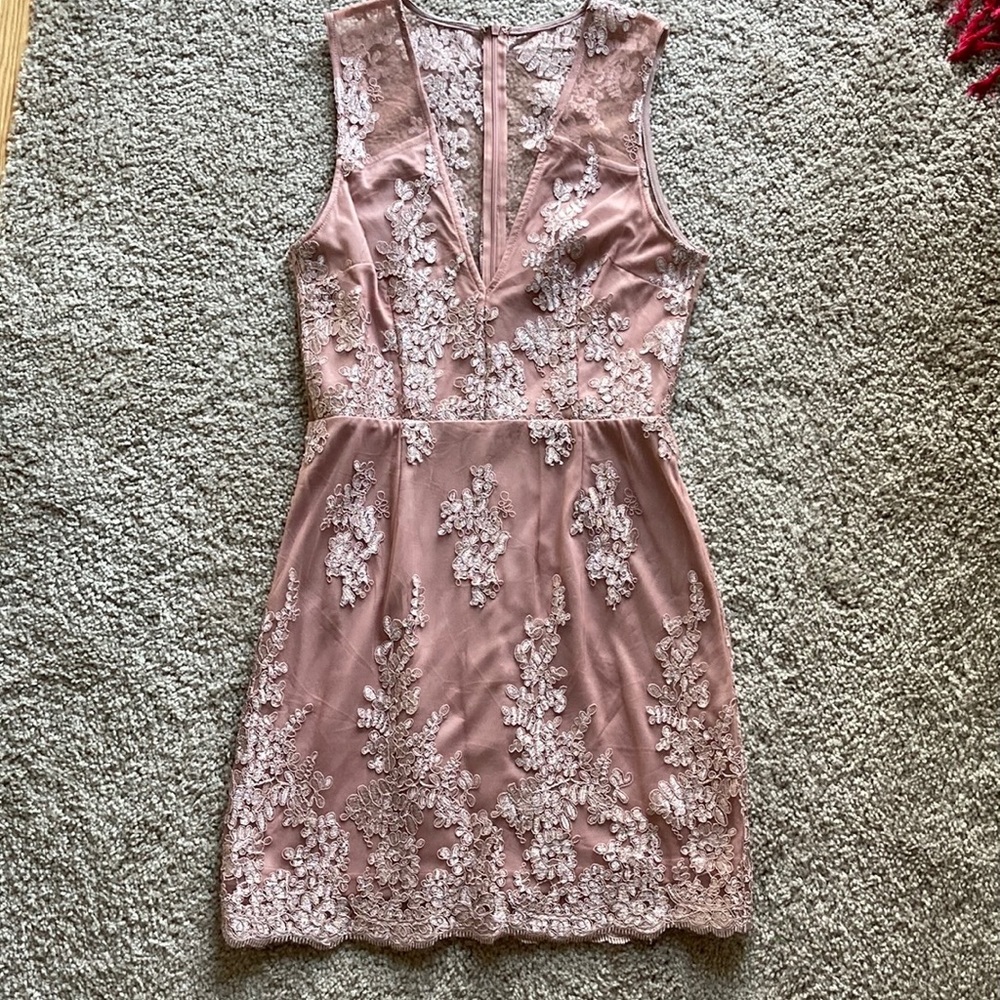 Tobi Large Mauve Bodycon Lace Dress Short Mini Dress